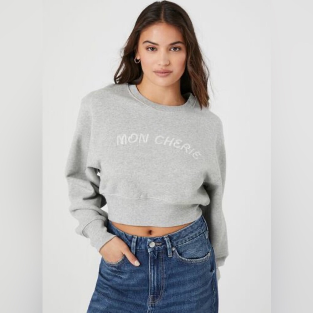 Brand New Gray Mon Chérie Cropped Sweatshirt NWT